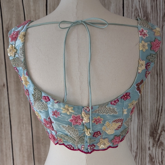 Beautiful Indian wedding embroidered floral | Pastel Blue color Lehenga choli - Picture 6 of 15